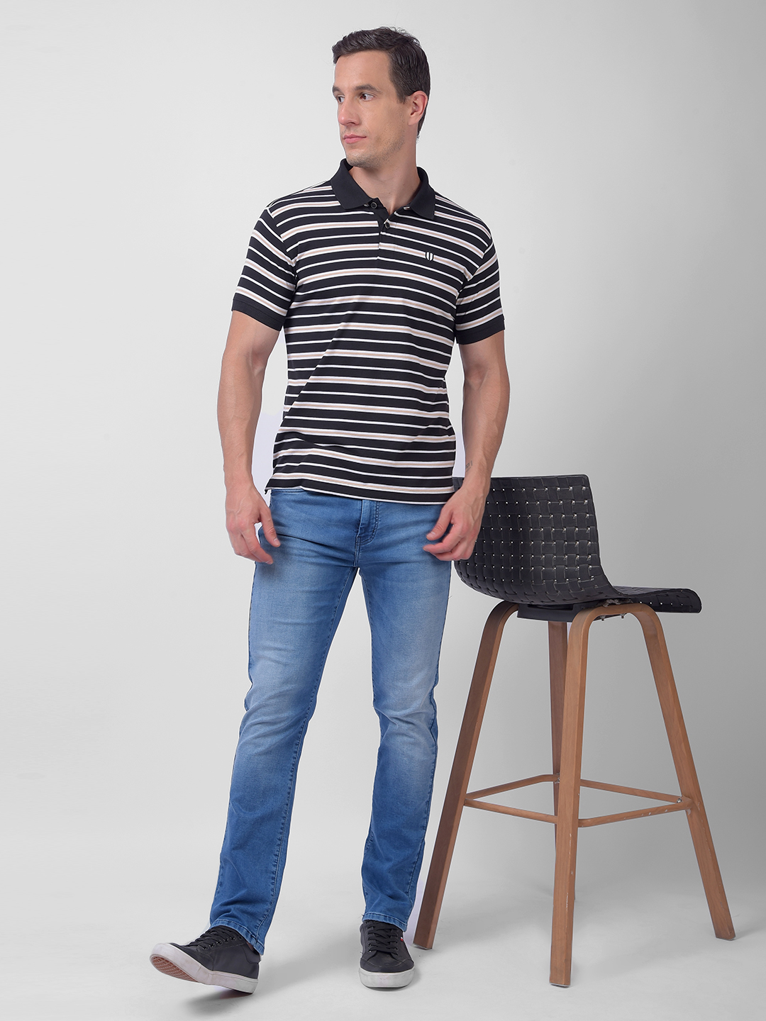 Numero Uno Men Black Stripes Polo Neck T-Shirt
